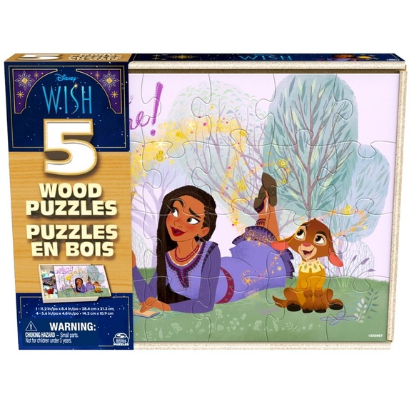 Disney Wish, 5 Wood Jigsaw Puzzle Bundle 24-Piece 8-Piece in Storage Box - Picture 1 of 4
